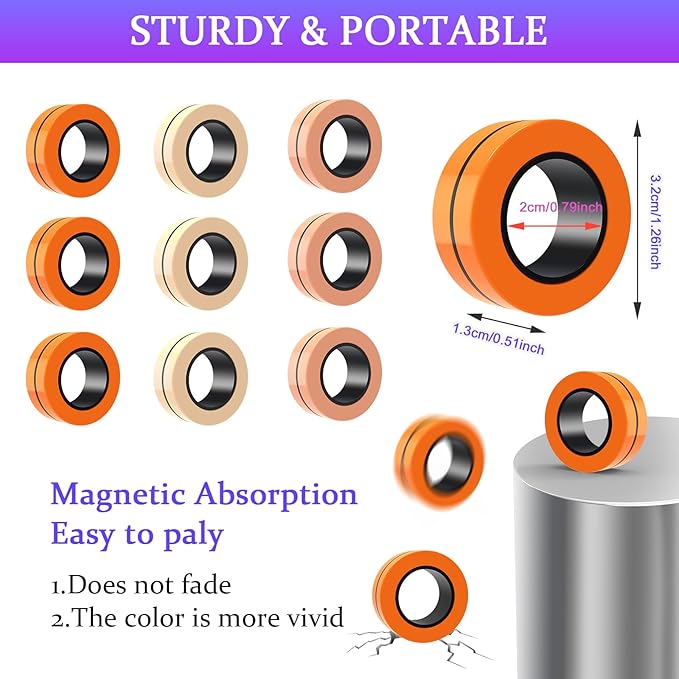 Cevioce 9 PCS Magnetic Ring Fidget Toys Set, ADHD Anxiety Magnetic Finger - Image 3