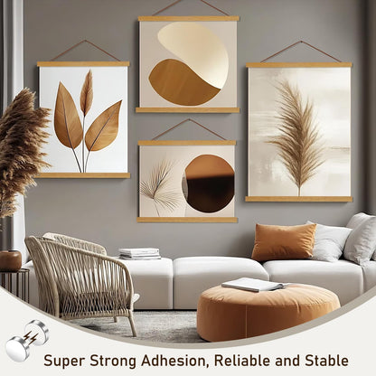 Artmag Magnetic Poster Hanger Frame, 20x28 20x30 20x24 Light Wood Wooden Magnet Canvas Artwork Print Poster Hangers Frames Hanging Kit (Teak Wood, 20")