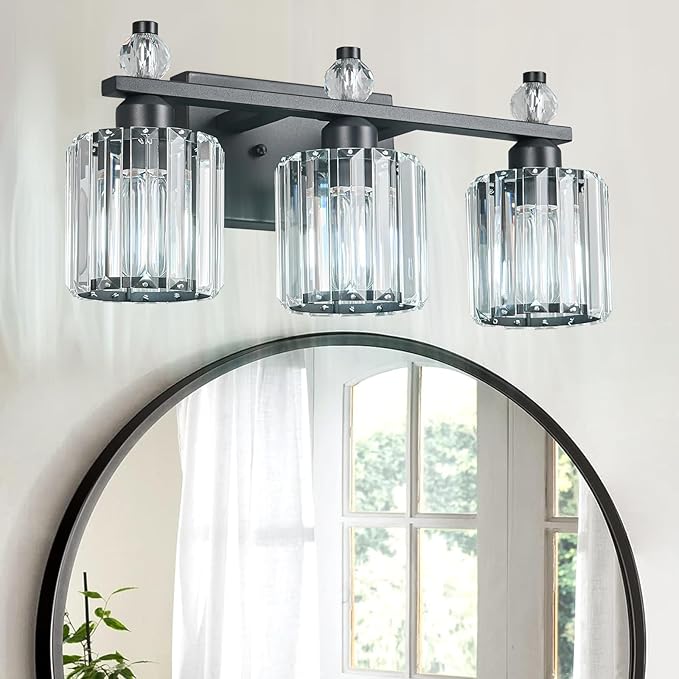 FDPBY Bathroom Vanity Lights 3-Light Sand Black Modern Crystal Vanity Light - Image 3