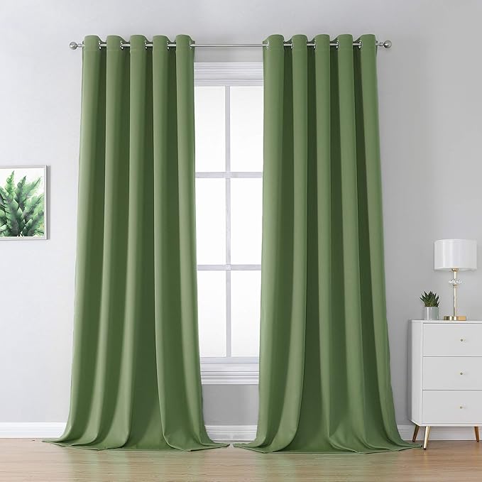 DUALIFE Sage Green Curtains for Bedroom Blackout 2 Panels Grommet Top Thermal by DUALIFE