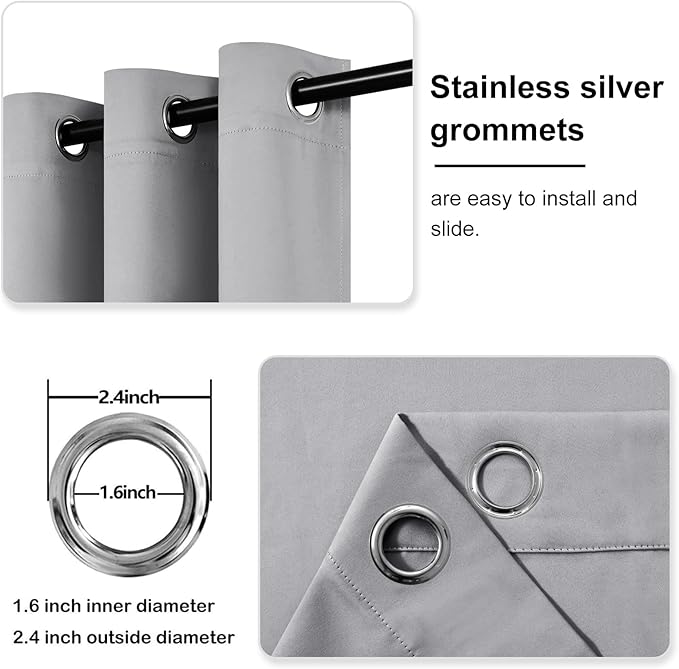 DWCN Silver Grey Curtains 54 Inches Long, Thermal Blackout - Image 4