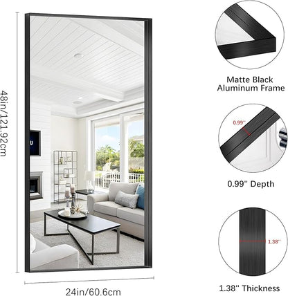 Black Bathroom Mirror, 24x48 Inch Rectangular Framed Mirror, Large Wall Mounted - Image 3
