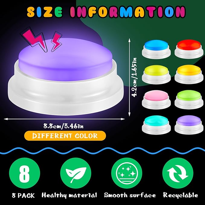 Honoson 8 Pcs Recordable Answer Buzzers, Personalized Sound, Recordable - Image 2