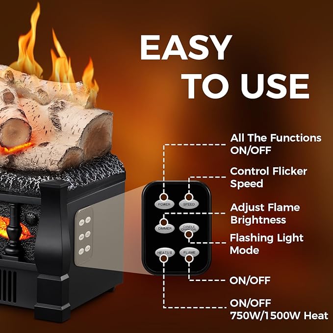 Electric Fireplace Insert Log Heater 21 Inches, 5 Flame Brightness, 750w/1500w - Image 5