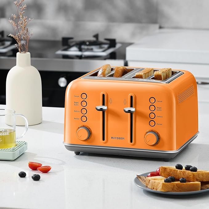 BUYDEEM DT640 4-Slice Toaster, Extra Wide Slots, Retro Stainless Steel - Image 8