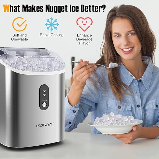 COSTWAY Nugget Countertop Ice Maker, Ready in 6 Mins, 34 lbs/24H, Ice Machine - Image 9