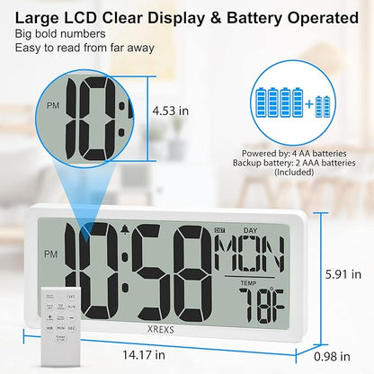 XREXS Digital Wall Clock with Backlight, 14.17 Inch Large Wall Clock with - Image 5