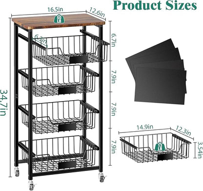 Kitchen Storage Cart with Wheels, 5-Tier Metal Utility Rolling Cart Fruit - Image 5