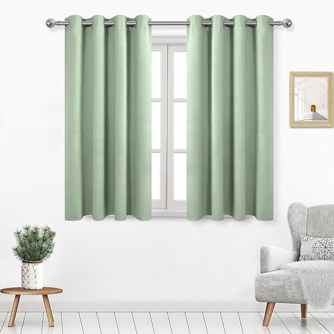 DWCN Light Green Curtains 54 Inches Long, Thermal Blackout Drapes by DWCN