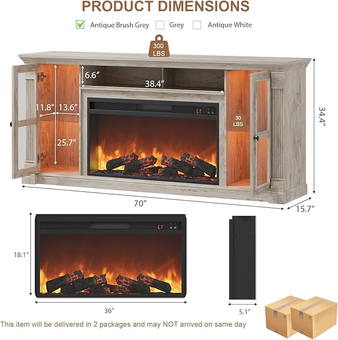 Farmhouse Fireplace TV Stand Up to 80" TVs, Media Console - Image 3