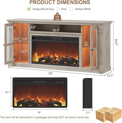 Farmhouse Fireplace TV Stand Up to 80" TVs, Media Console - Image 3