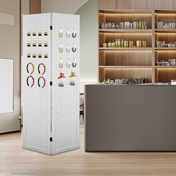 ECOMEX 6 Panel Room Divider, 5.6Ft Pegboard Display Wooden Room Divider Folding - Image 9