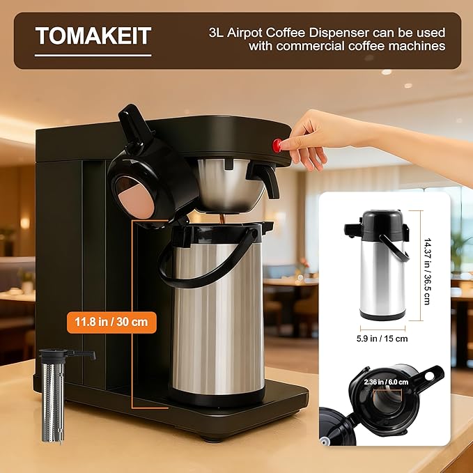 Airpot Coffee Dispenser with Pump, 102 OZ/ 3L Large Coffee Dispenser with Tea - Image 5