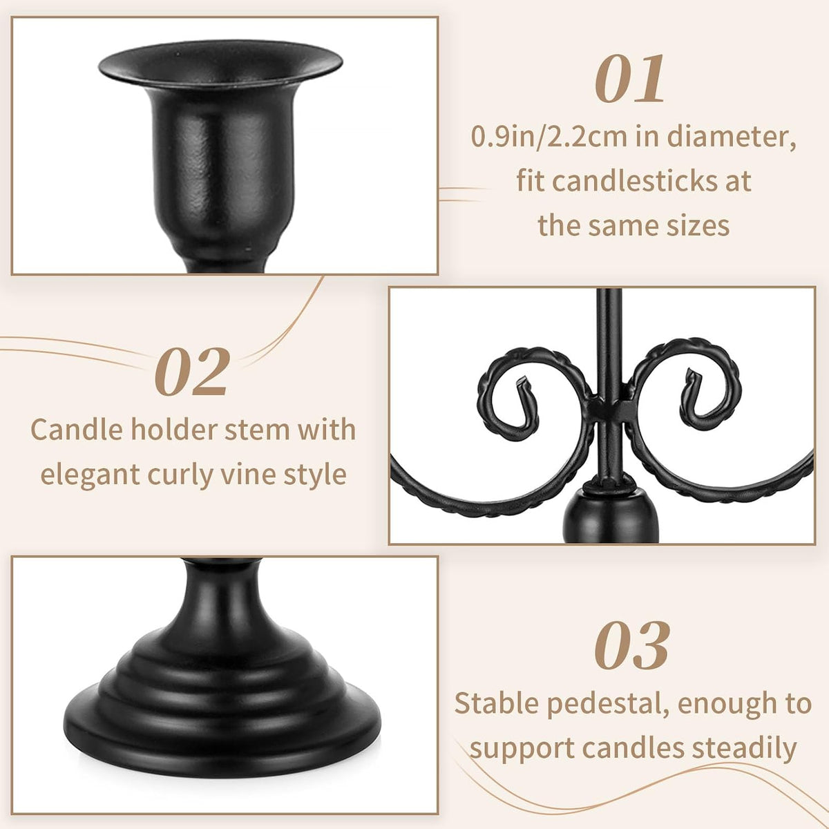Sziqiqi Black Candelabra Candle Holder for Halloween, 3 Arms Candelabra