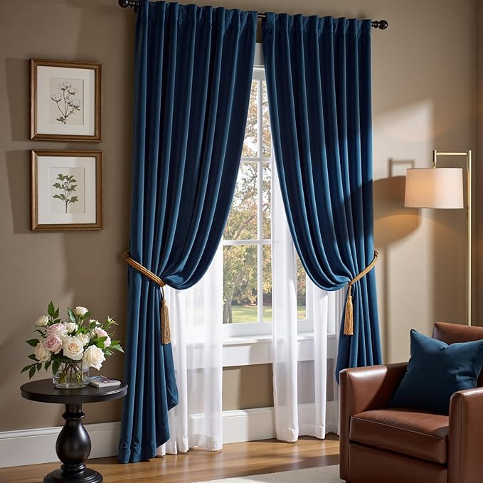Lazzzy Velvet Blackout Extra Long Curtains Thermal Insulated Room Window Drapes - Image 8