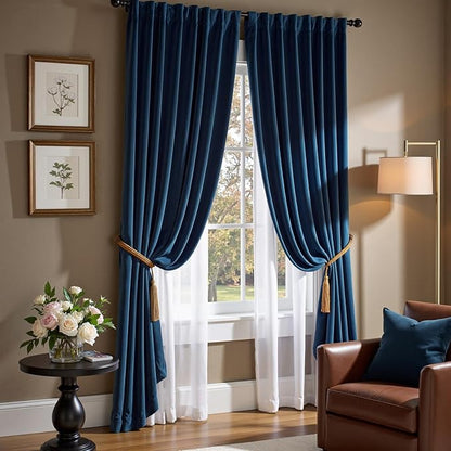 Lazzzy Velvet Blackout Extra Long Curtains Thermal Insulated Room Window Drapes - Image 8