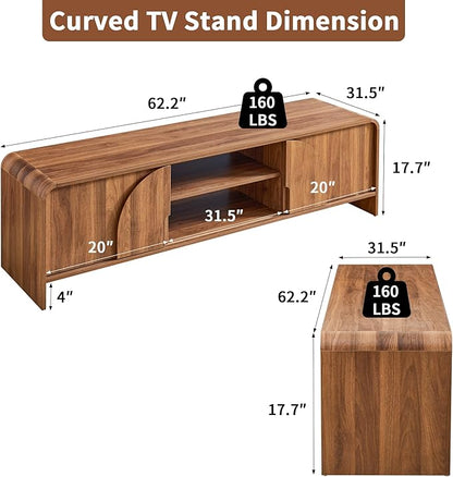 BERRYMERRY 63'' TV Stand for Up to 75" TVs, MCM TV Console Table - Image 2
