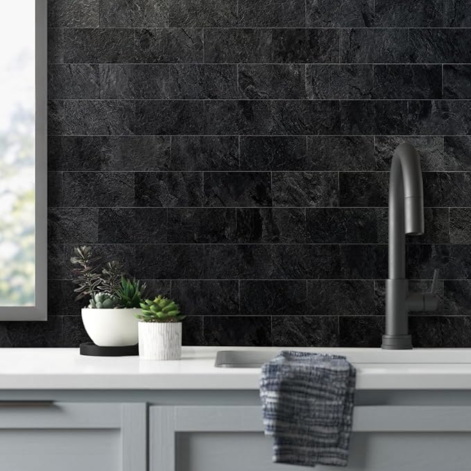AULIGET 100 Piece Black Slate Peel and Stick Backsplash Wall Tiles, Laundry Room - Image 2