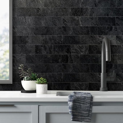 AULIGET 100 Piece Black Slate Peel and Stick Backsplash Wall Tiles, Laundry Room - Image 2