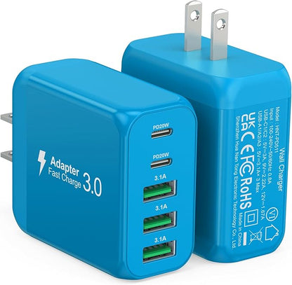 2-Pack USB C Wall Charger Block, 60W 5-Port C Charger Fast Charging Block PD by CSODINCE