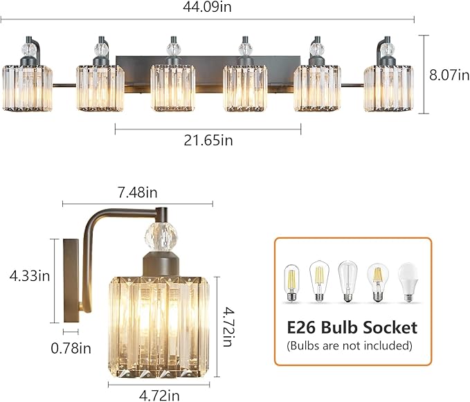 BBLLWJ 6 Light Bathroom Vanity Light Modern Black Vanity Light Fixtures - Image 2