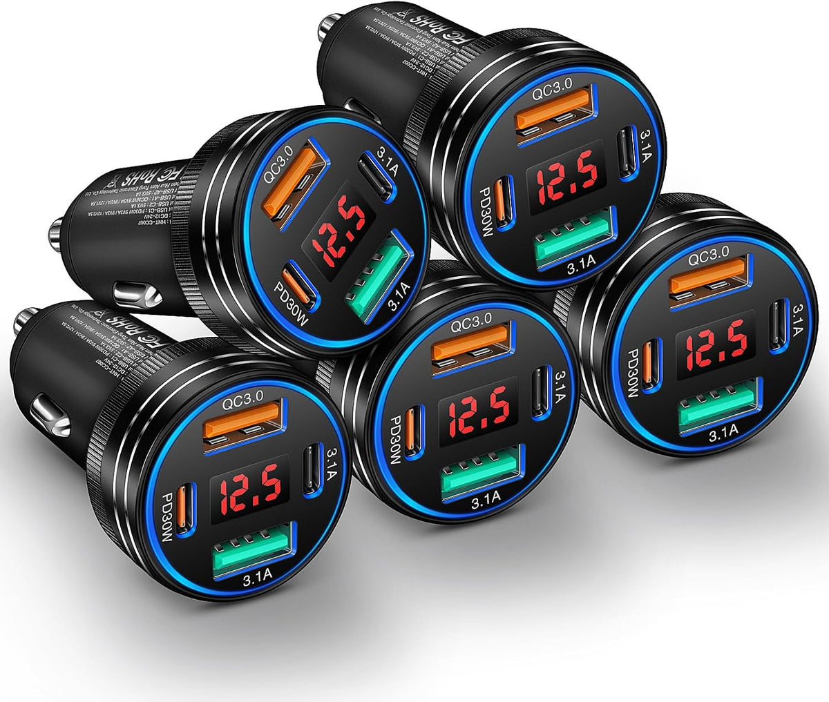 car charger, ancekoy 65w 4-port car charger adapter, main product view