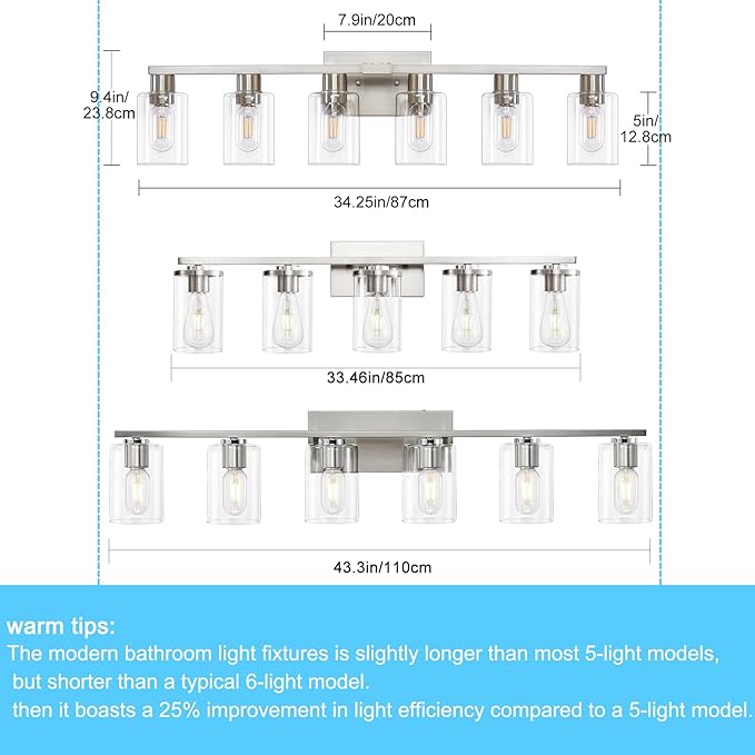 6 Light Bathroom Light Fixtures, Bathroom Vanity Light - Image 5