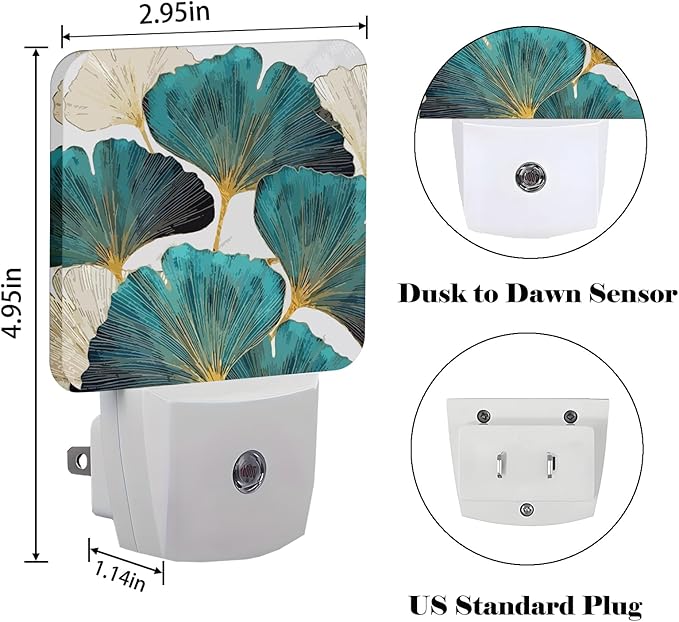 FSHVQKD Green Ginkgo Leaves Night Light, Plug Into Wall Decor - Image 2