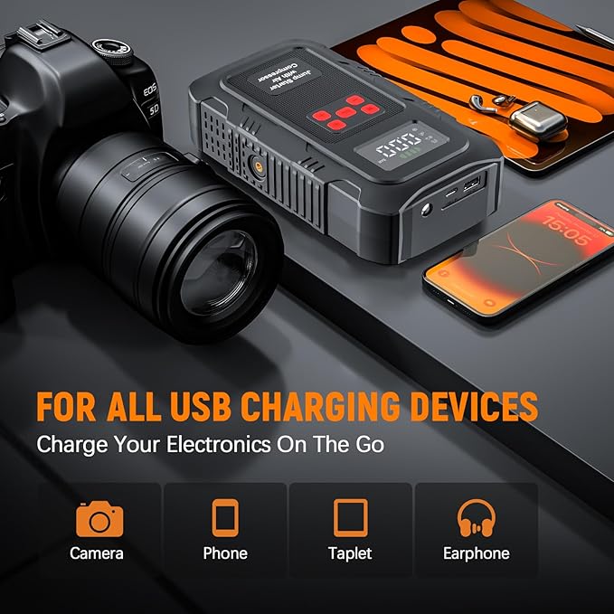 HPBS 6000A Jump Starter with Air Compressor, Portable Car Battery Jump Starter - Image 6