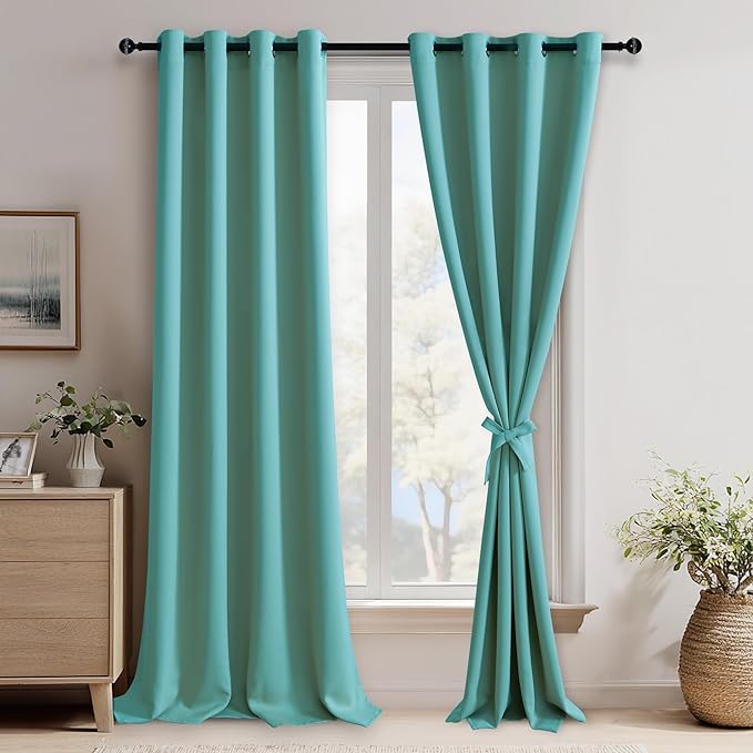 JIUZHEN Turquoise Blackout Curtains by JIUZHEN