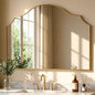 26"x35" Gold Arched Wall Mirror, Decorative Mirror | Modern Minimalist, Wall Mounted Wooden Frame For Bathroom, Vanity, Living Room, Bedroom, Hallway, Fireplace, Dresser
