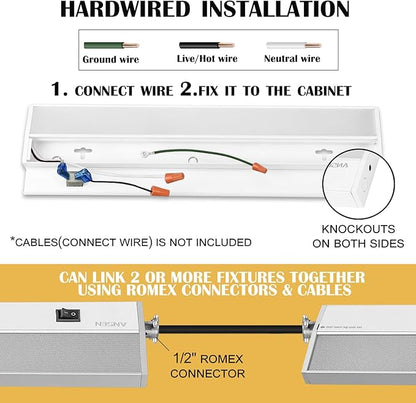 Ansen Hardwired Under Cabinet Lighting, 36in 22W LED Light - Image 6