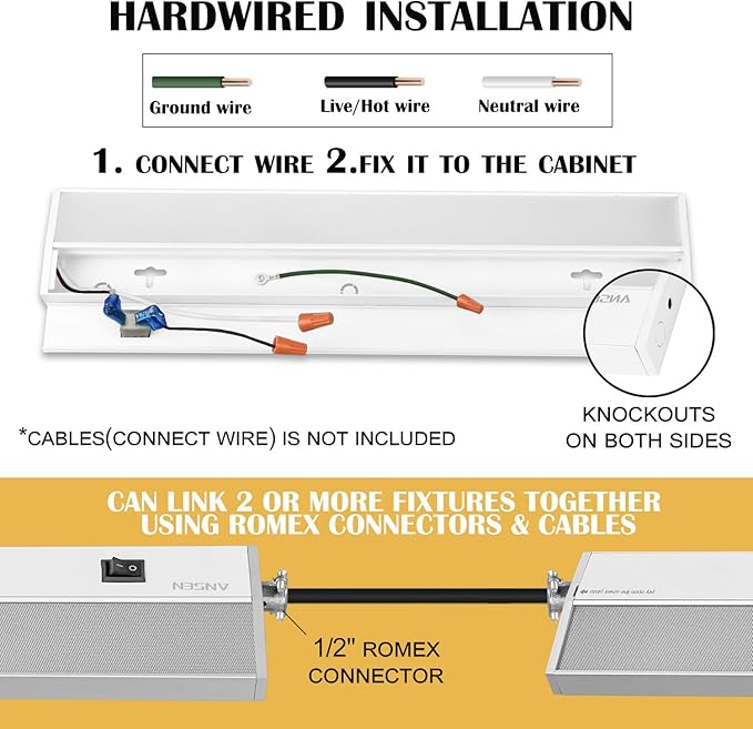 Ansen Hardwired Under Cabinet Lighting, 24in 18W LED Light - Image 6