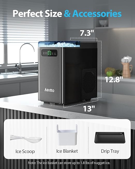 Aeitto Nugget Ice Maker 40Lbs/24H, Countertop Soft Chewable Ice Pebble Ice - Image 4