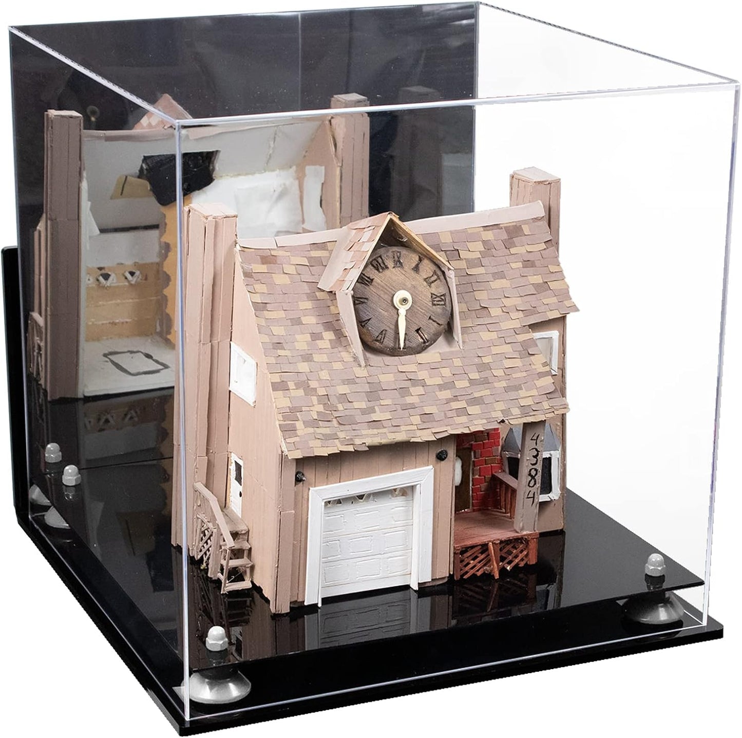 Acrylic Versatile Display Case - Large Square Box with Mirror Case, White Risers, Black Base and Wallmount 15.5" x 15.5" x 15.5" (A118)