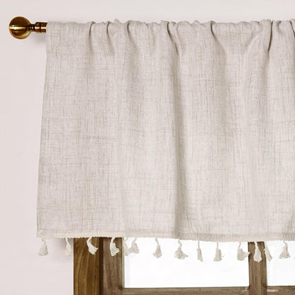 Faux Linen Tassel Kitchen Valances for Windows Modern Farmhouse Neutral Valance Curtains Topper Country Rustic Bathroom Small Window Treatment Boho Decor (54x15 inch, Natural)