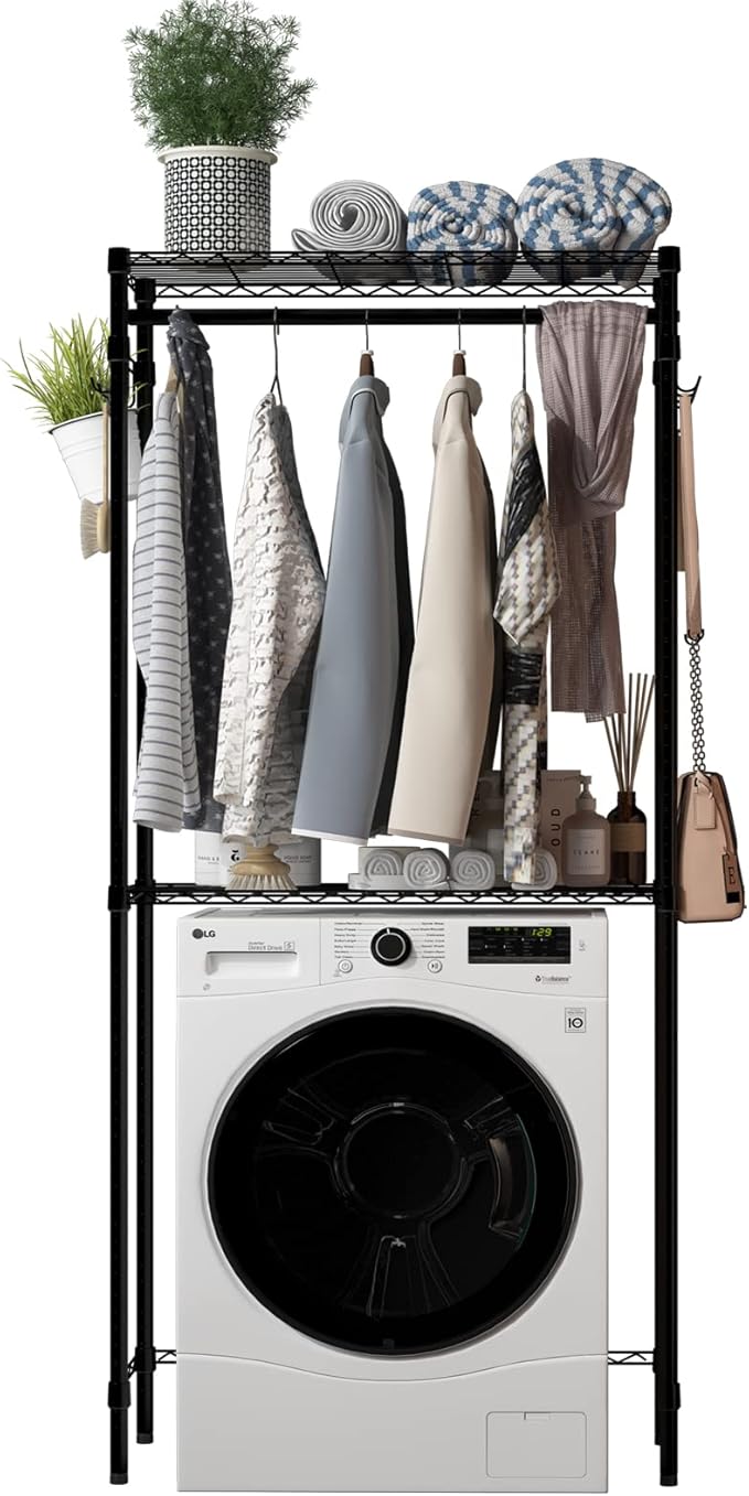 Xiofio Washer and Dryer Storage Shelf, Clothes Drying Rack, 2 Tier Adjustable by XIOFIO