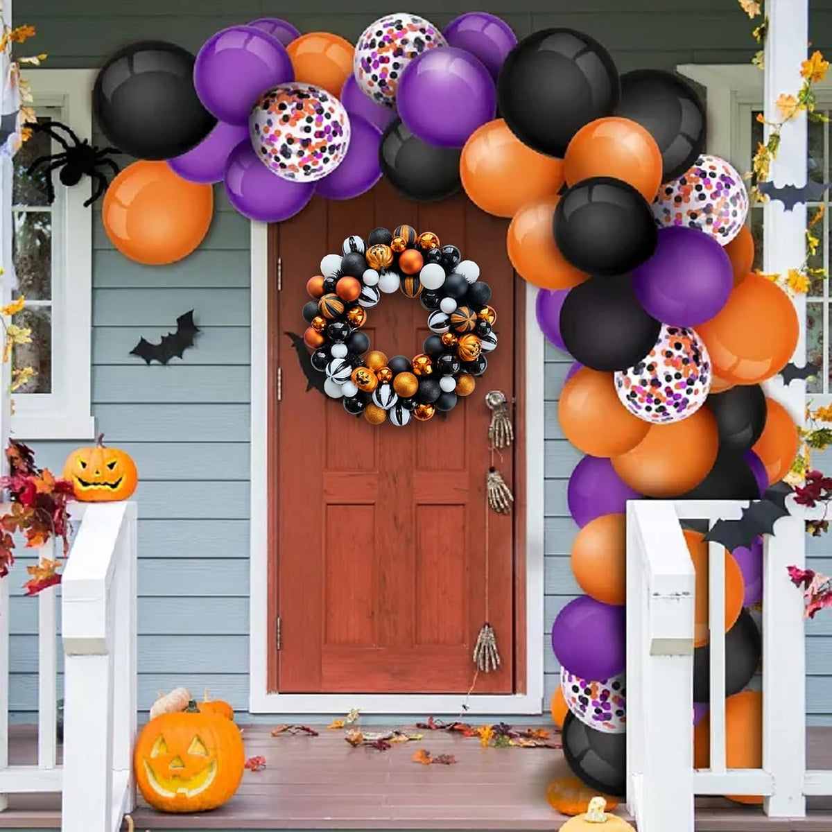 Happy Halloween Wreath for Front Door, 18” Artificial Ball Wreaths Door Decor...