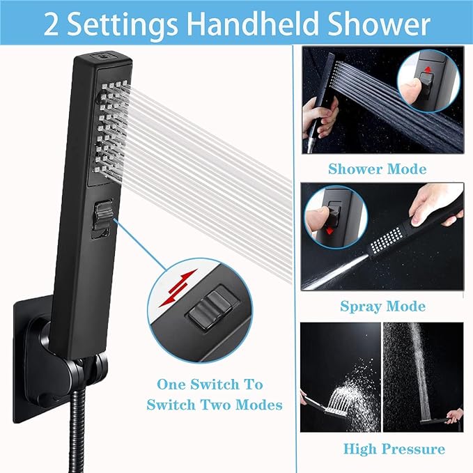 6'' Square High Pressure Rain Black Shower Heads - Image 3