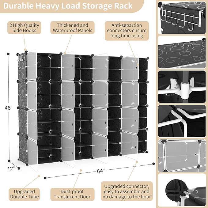 Portable Shoe Rack with Door, 64 Pairs Cabinet Easy Assembly, Plastic - Image 3