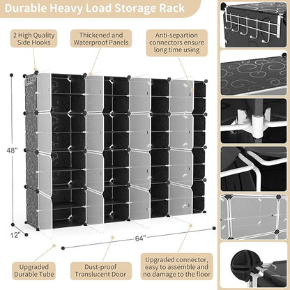 Portable Shoe Rack with Door, 64 Pairs Cabinet Easy Assembly, Plastic - Image 3