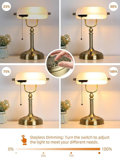 Newrays White Matted Glass Bankers Desk Lamp, Stepless Dimmable Table Lamp Plug - Image 6