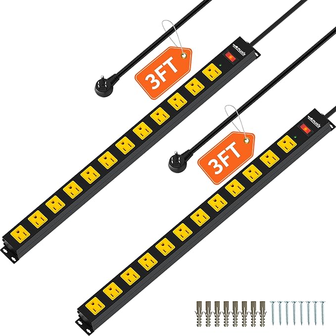 12 Outlet Long Power Strip, 3FT Power Cord, 2100 Joules Surge Protector by Plugn