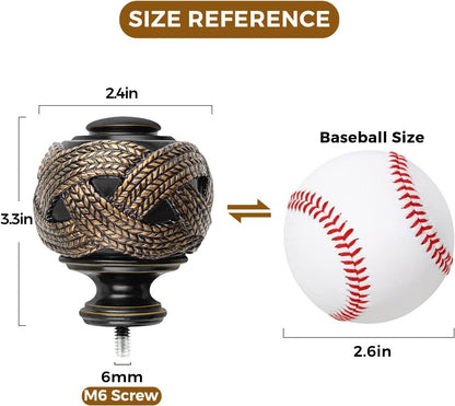 Window Treatment Finials for 1 or 7/8 Inch Curtain Rods, Black Drapery Rods Replacement Finials with M6 Screws, Woven Leaf Pattern, 2 Pack