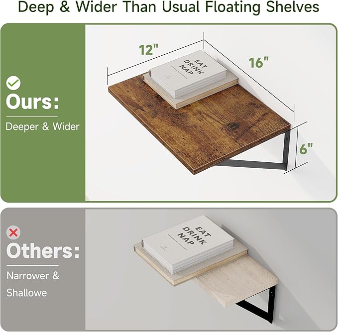 Heimlove 12 Inch Deep Floating Shelves - Image 4