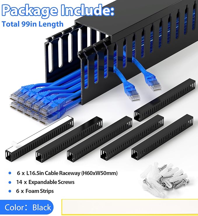 ZhiYo 99in Server Rack Cable Management Raceway, H2.4in x W2in Cable Raceway Kit - Image 6