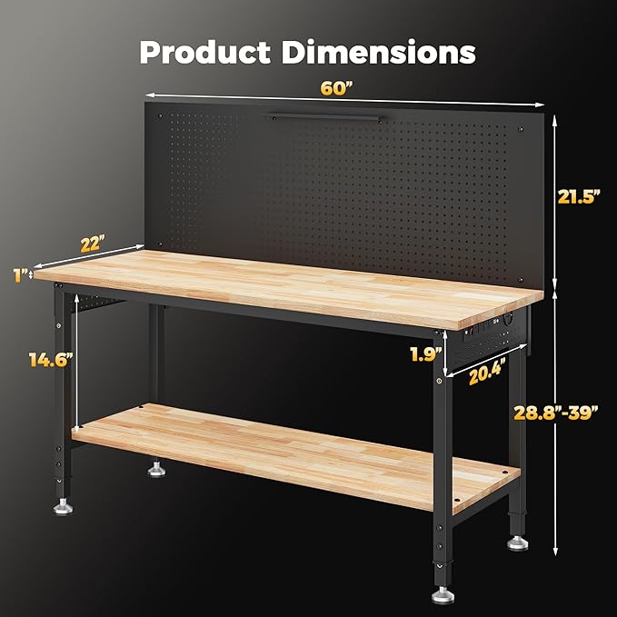 60" Work Bench Adjustable Height - Image 8