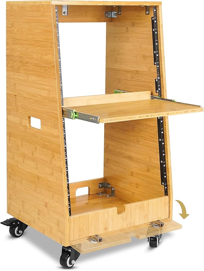 Sound Town DIY Solid Carbonized Bamboo Slanted 16U Studio Rack, - Image 4