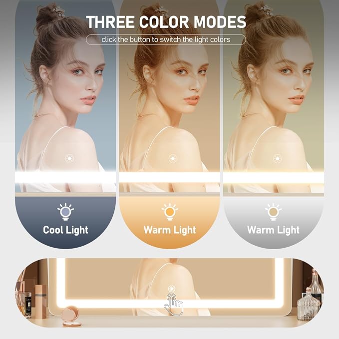 Ligheted Vanity Mirror with Lights, 3 Modes Light, Smart Touch Control Dimmable - Image 4