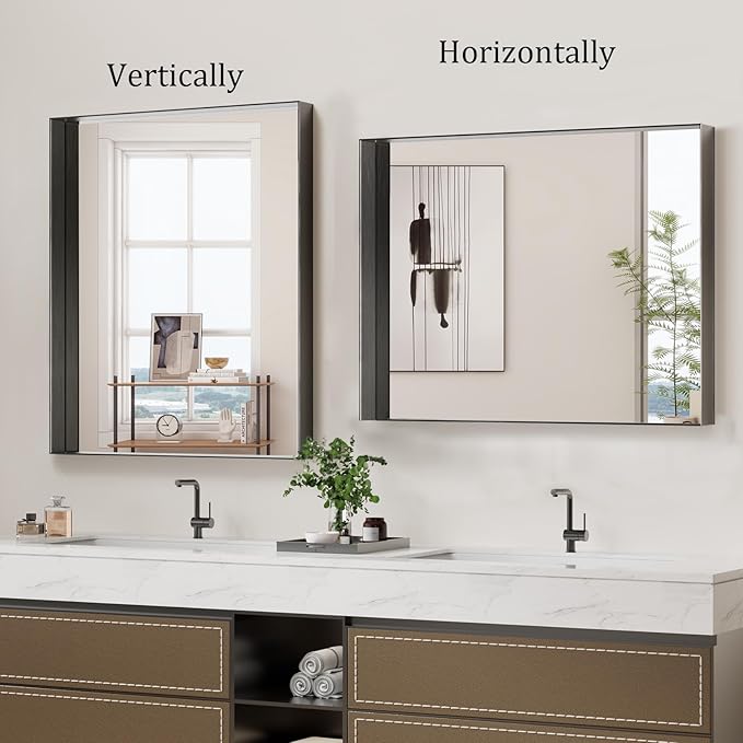 Koonmi 24x36 Inch Black Metal Framed Bathroom Mirror - Image 4